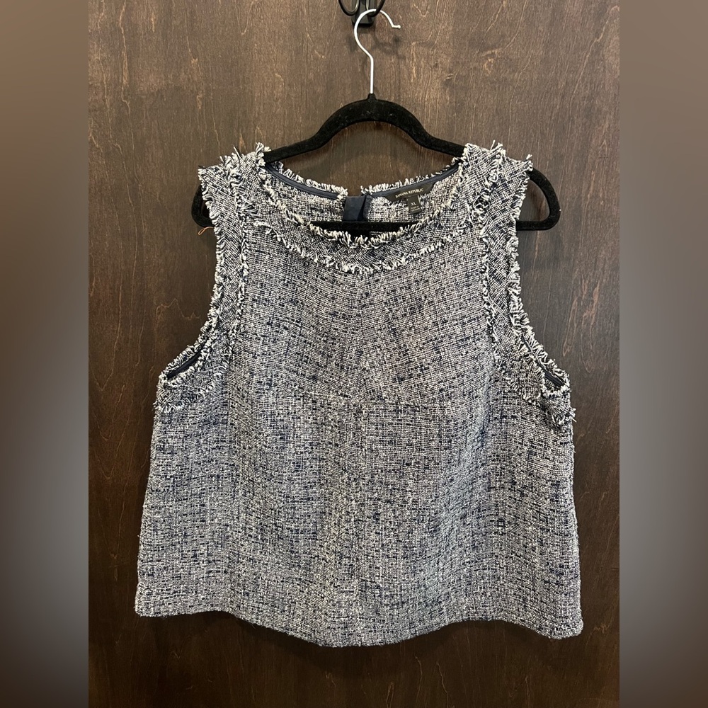 Banana Republic Tweed Sleeveless Blouse - Navy and White